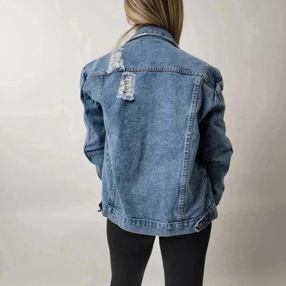 Ripped Faded Wash Denim Jacket - L - Picture 2 of 8